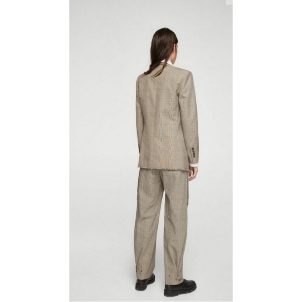 Mango Double-Breasted Plaid Blazer in Taupe with Subtle Orange Windowpane - Picture 3 of 8